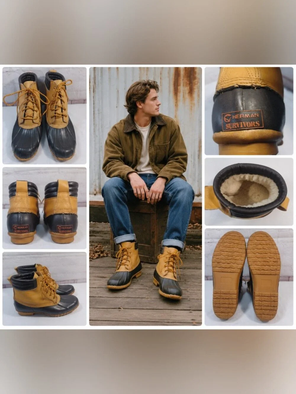 Vintage Herman Survivors duck boots in size 11 with genuine sheep fur lining